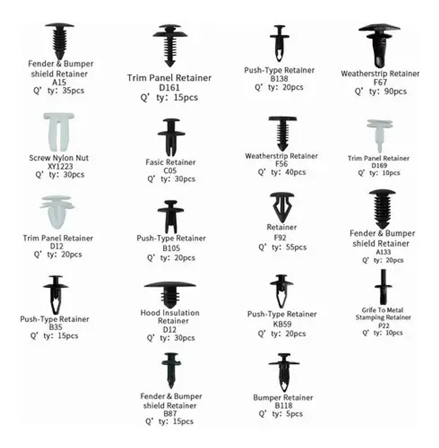 Kit 110 Clip Broche Retencion Plastico Auto Lata Tapabarro 5