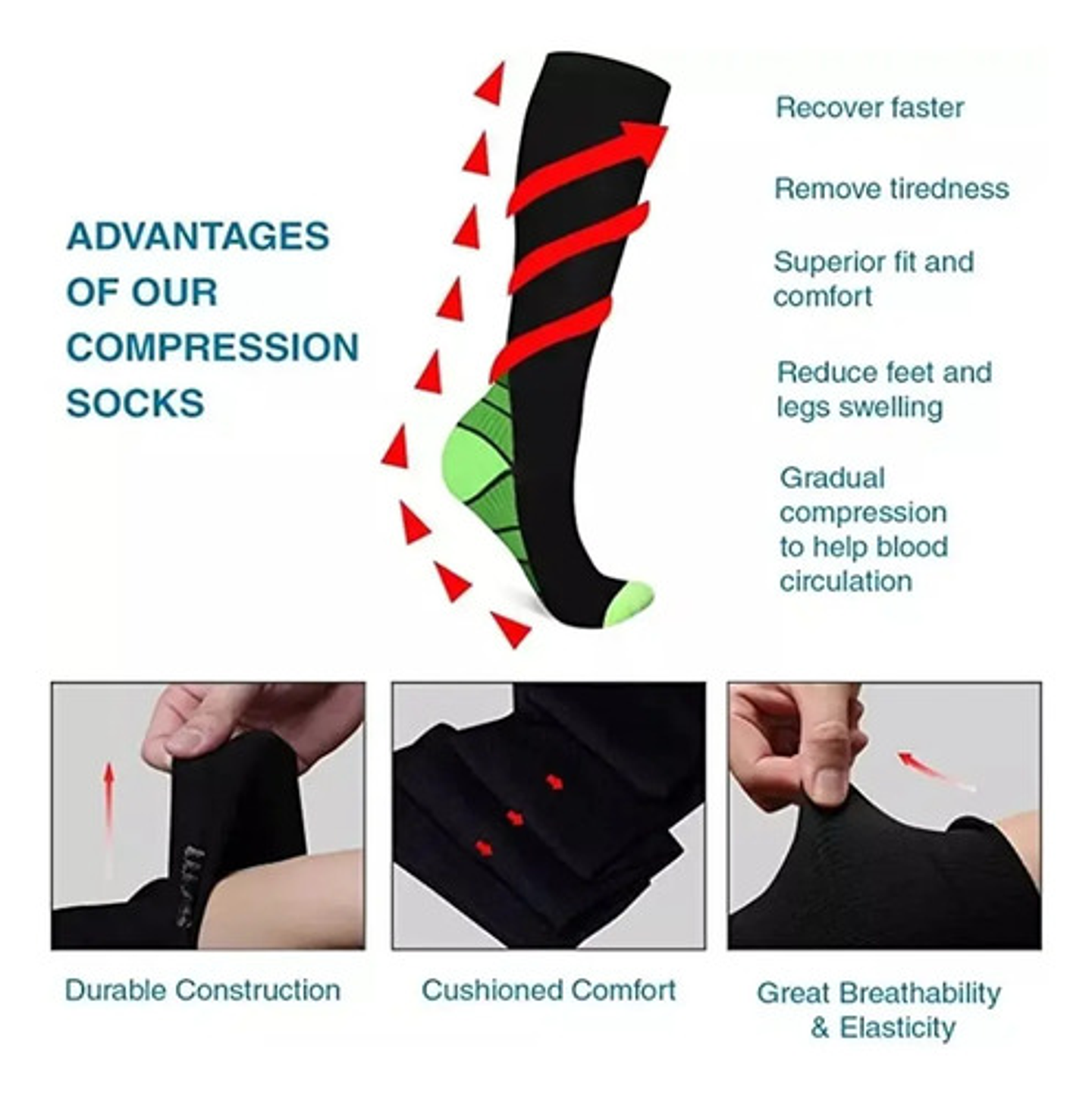 Pack 2 Pares Media Larga Compresión Varices Deportiva Diseño 3
