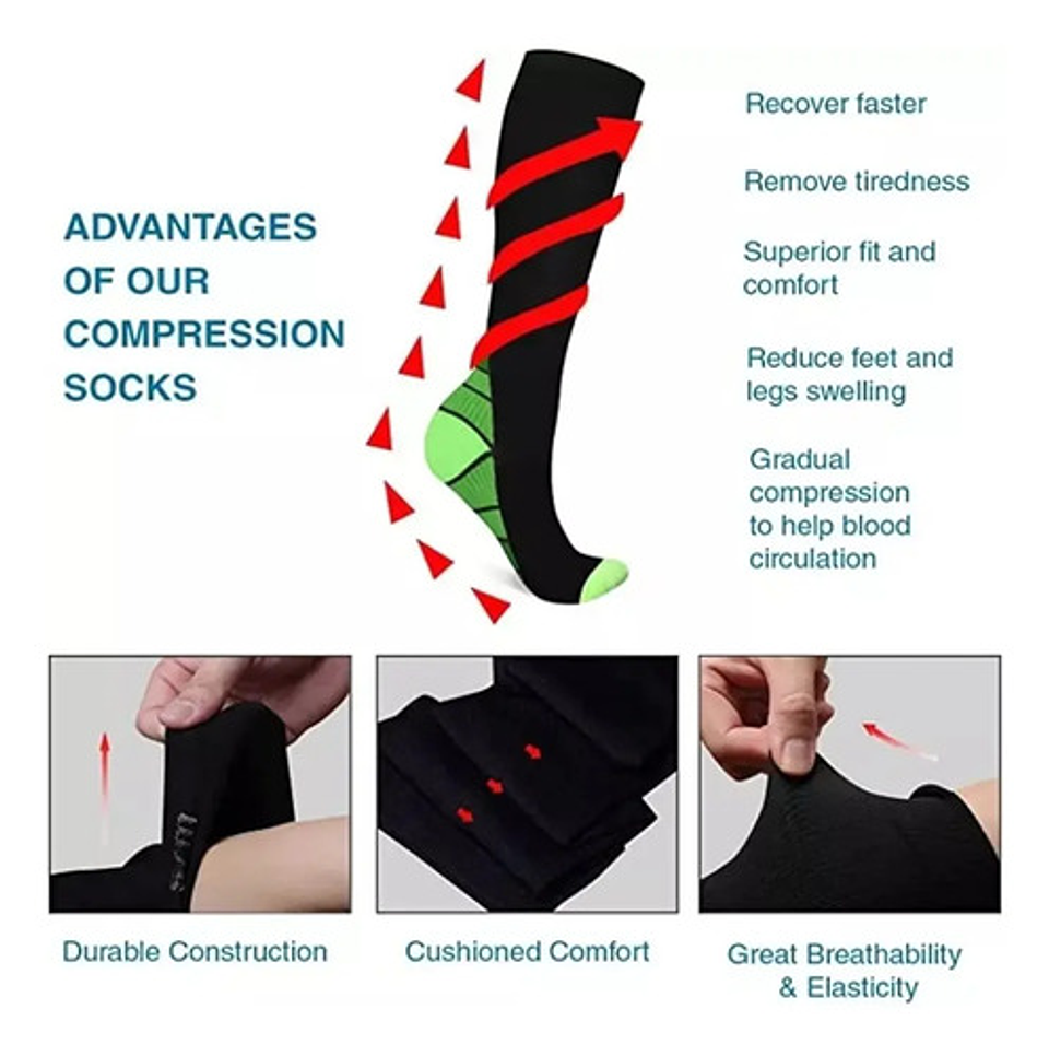 Pack 2 Pares Media Larga Compresión Varices Deportiva Diseño 3