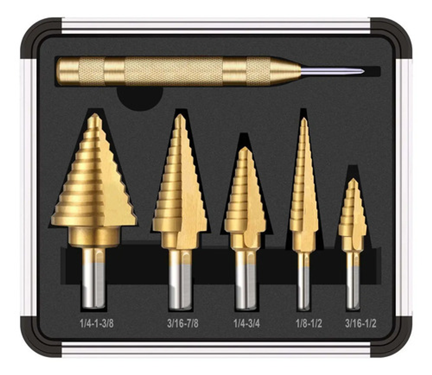 Set 6 Brocas Cónicas Hss Acero Rápido Titanio Metal 1