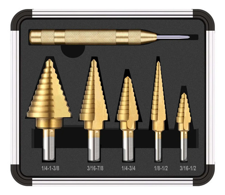 Set 6 Brocas Cónicas Hss Acero Rápido Titanio Metal 1