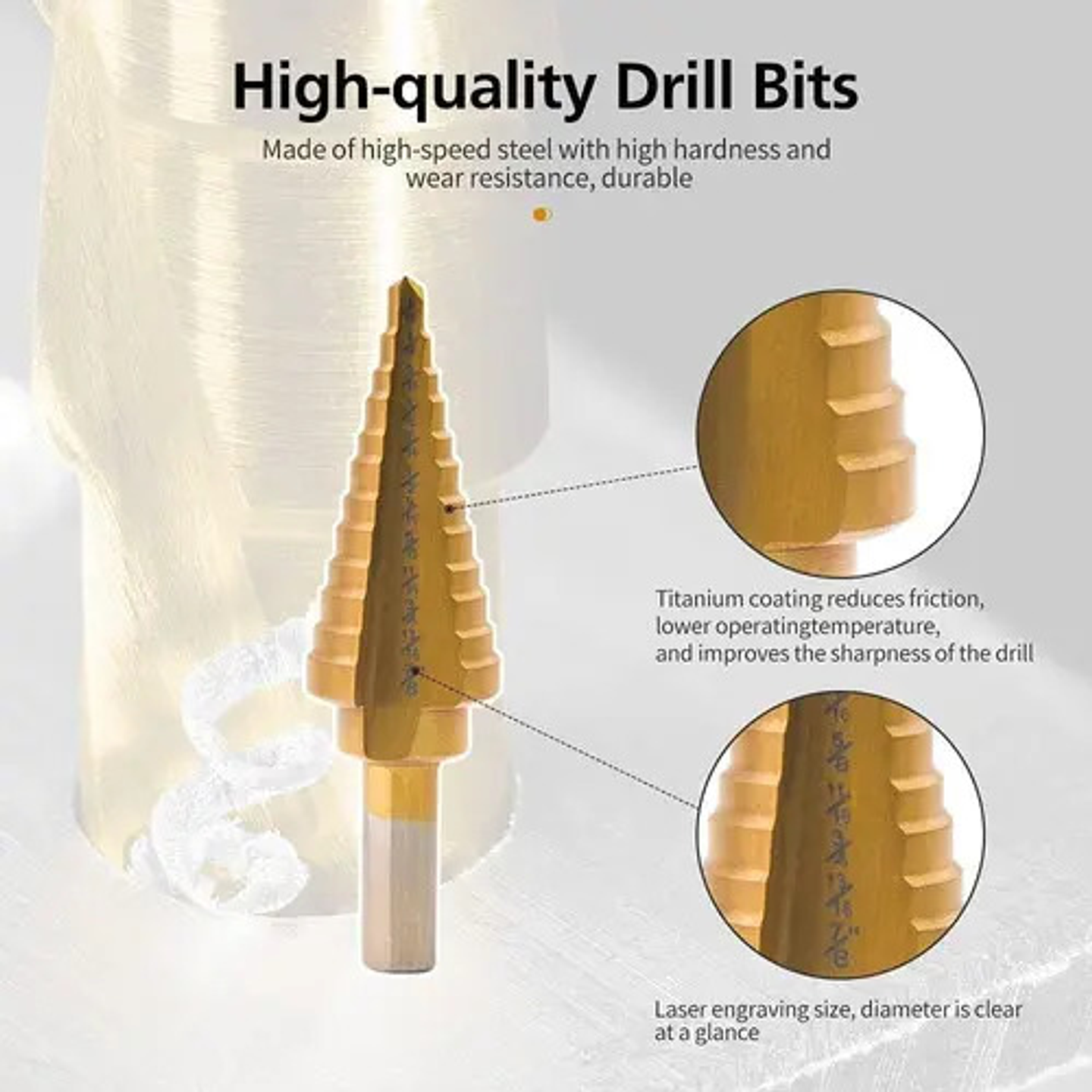 Set 6 Brocas Cónicas Hss Acero Rápido Titanio Metal 2