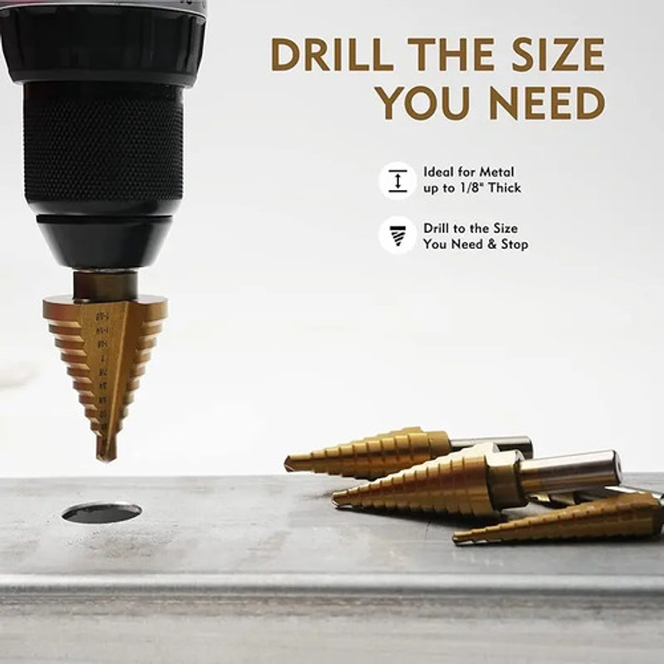 Set 6 Brocas Cónicas Hss Acero Rápido Titanio Metal 5