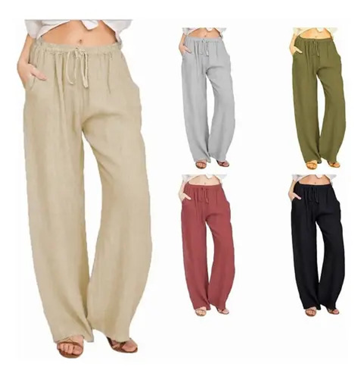Pack 3 Pantalones Casuale Suelto De Bamboo Y Lino Para Mujer 3