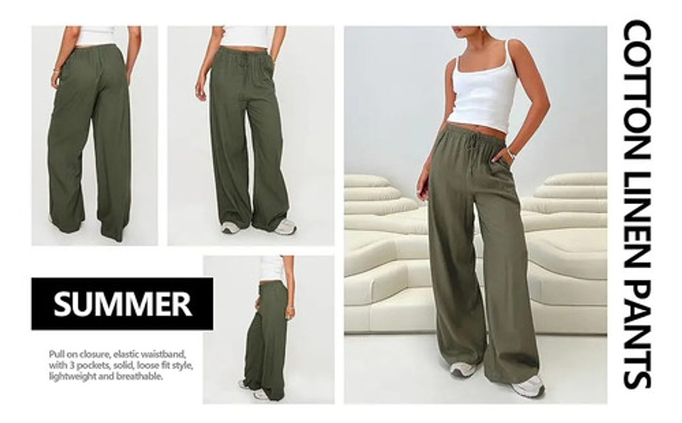 Pack 3 Pantalones Casuale Suelto De Bamboo Y Lino Para Mujer 5