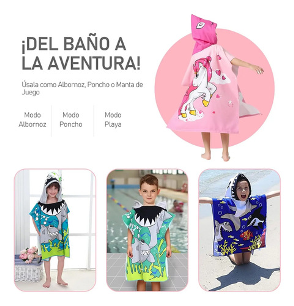 Toalla De Baño Playa Nadar Capucha Niños Diseños 2