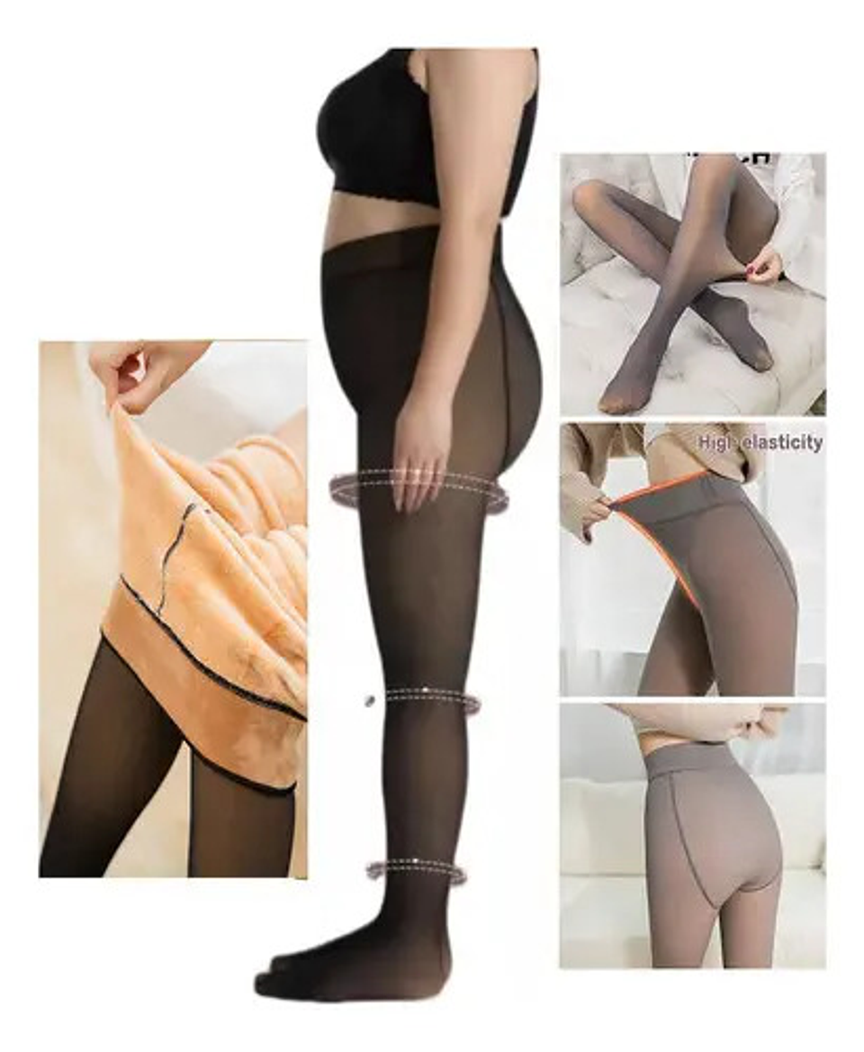 Pack2 Calza Efecto Piel Panty Con Chiporro Invierno Con Pie 6