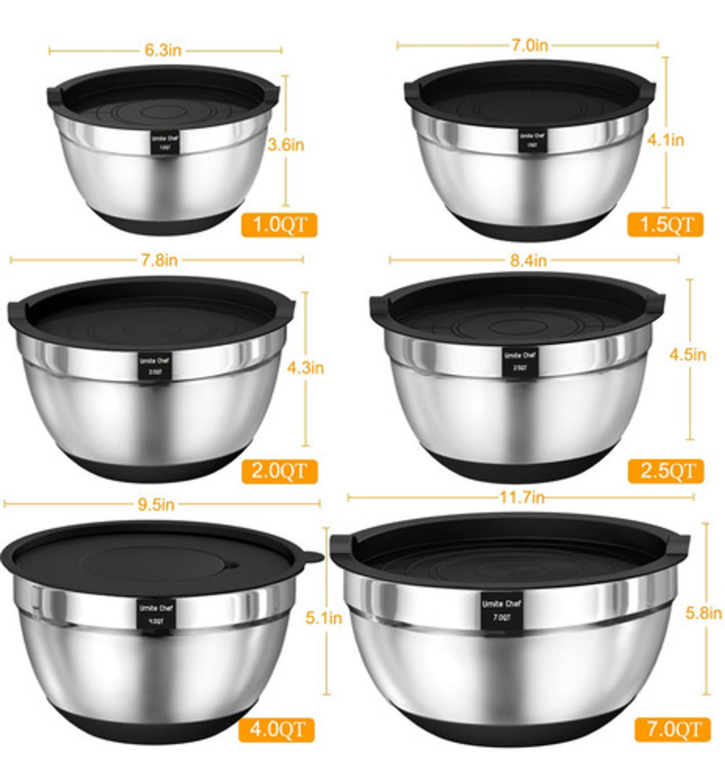 Juego De Bowls Con Tapa Acero Inoxidable Antideslizante Plateado 5