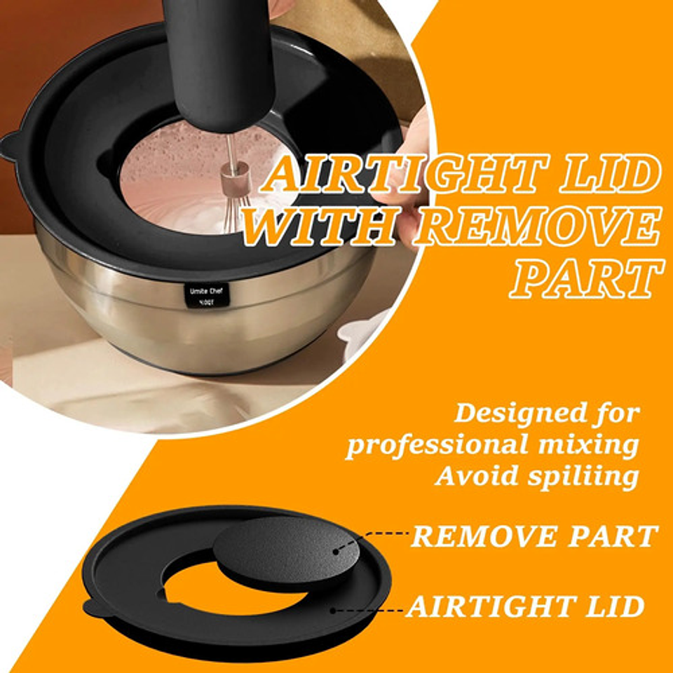 Juego De Bowls Con Tapa Acero Inoxidable Antideslizante Plateado 3