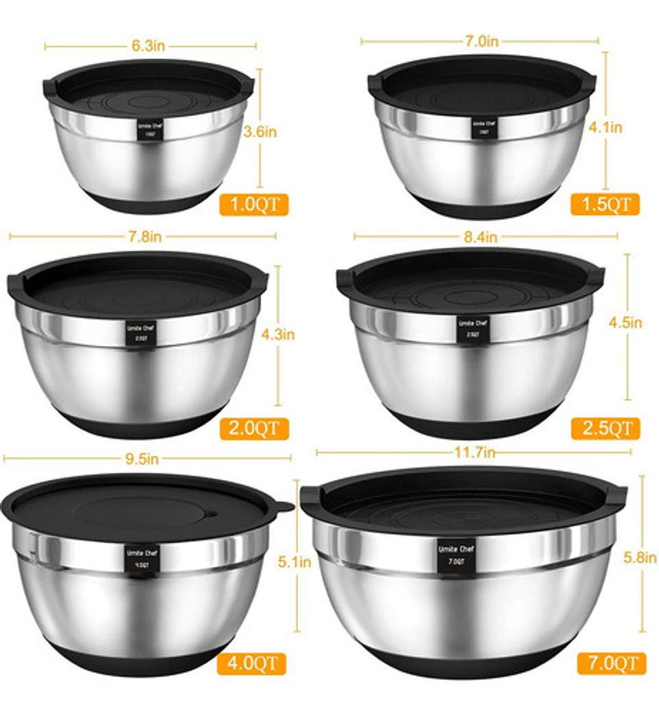 Juego De Bowls Con Tapa Acero Inoxidable Antideslizante Plateado 5