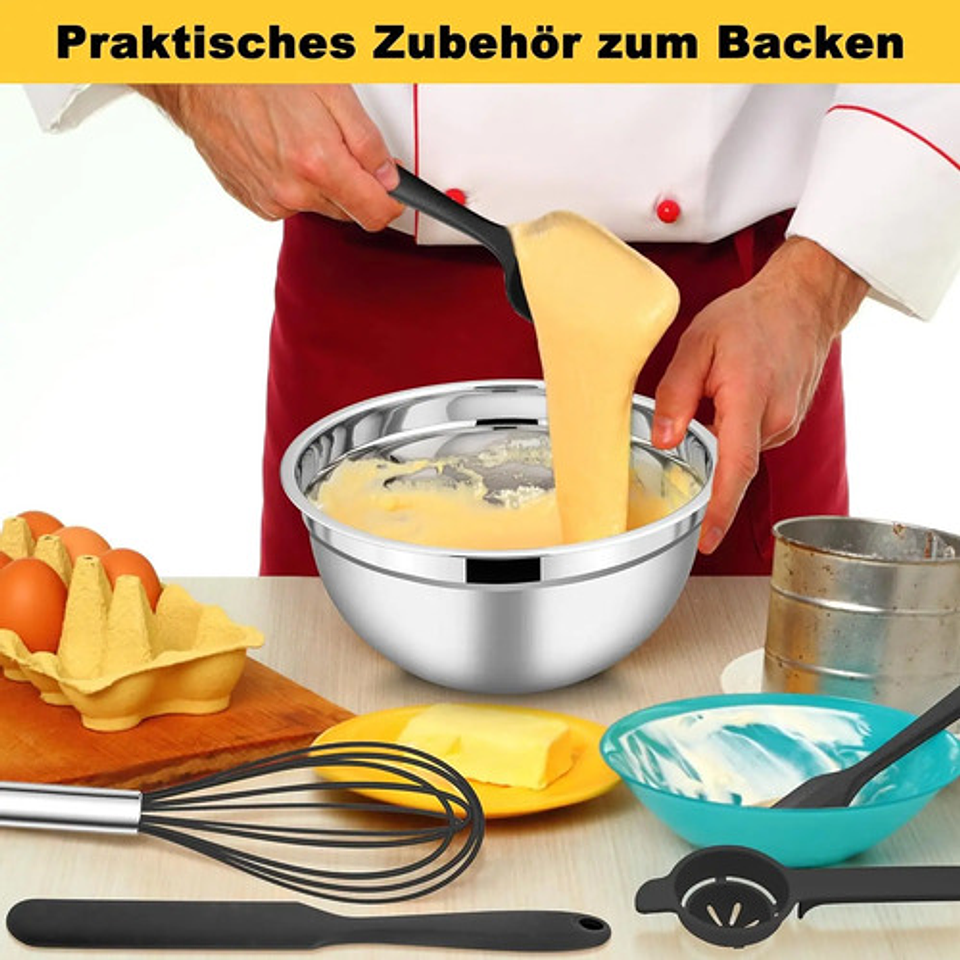 Juego De Bowls Con Tapa Acero Inoxidable Antideslizante Plateado 10