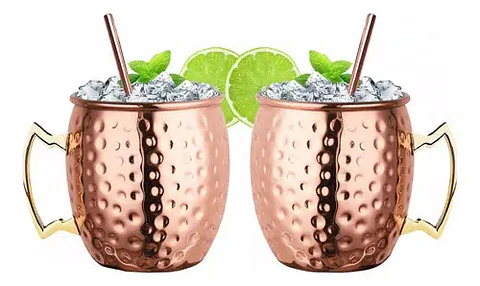 Set 2 Vasos Mug Jarra Para Tragos Moscow Mule + Bombilla