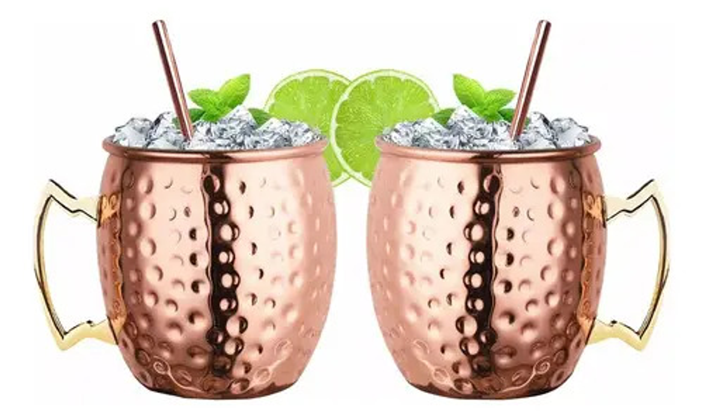 Set 2 Vasos Mug Jarra Para Tragos Moscow Mule + Bombilla 1
