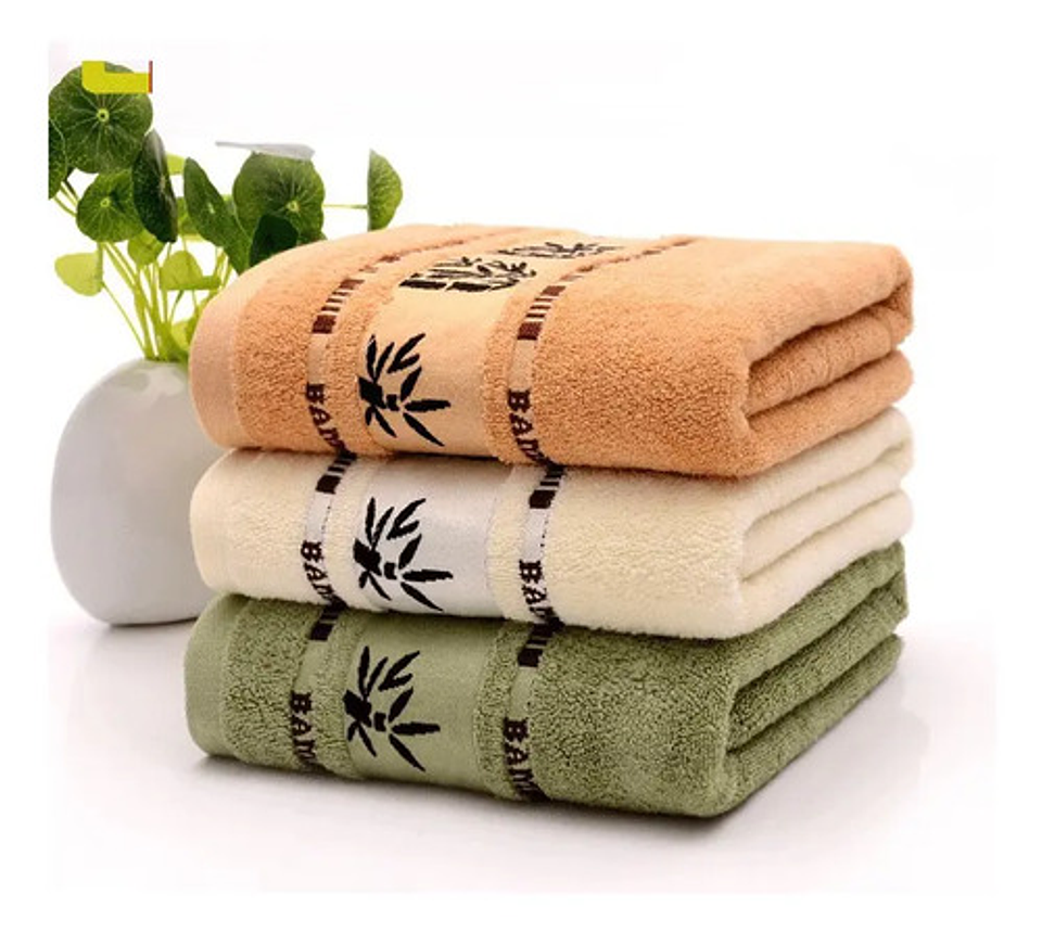 Pack 3 Toalla De Baño Fibra Bambú De Lujo Absorbente Grueso Multicolor Lisa 1