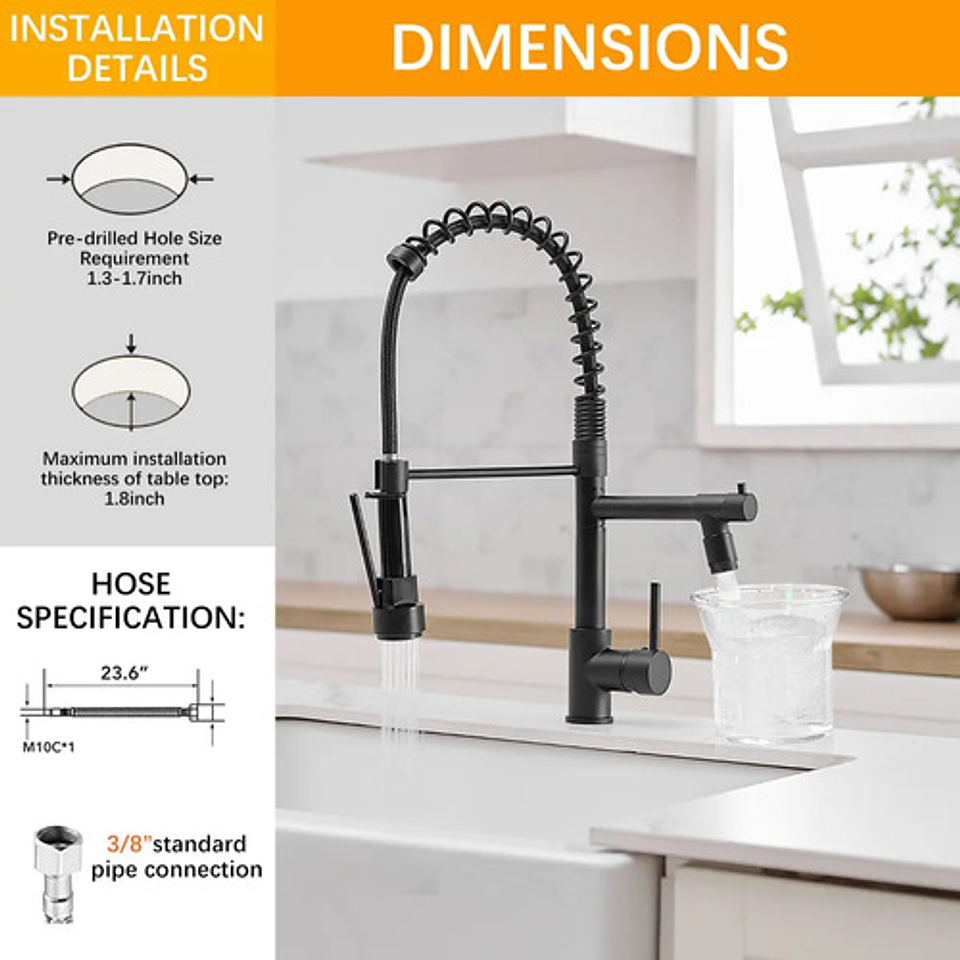 Grifo Mezclador Cocina Monomando Fregadero Llave Giro De 360 4