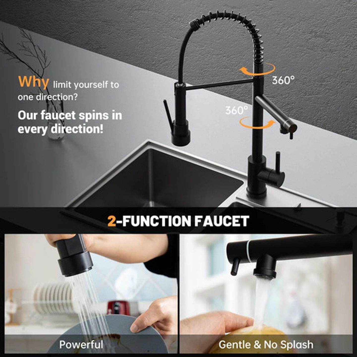 Grifo Mezclador Cocina Monomando Fregadero Llave Giro De 360 6