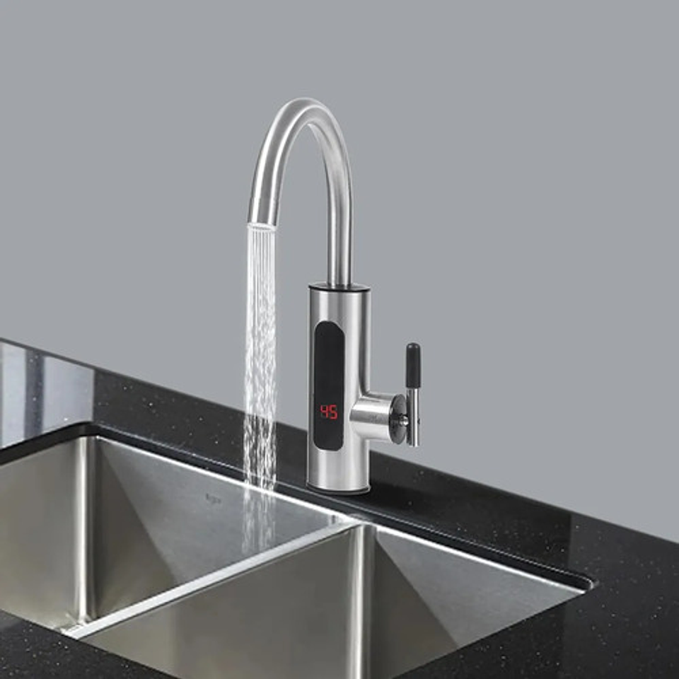 Llave Agua Caliente Eléctrico Lavaplatos Grifo Cocina Blanco Brillante 2