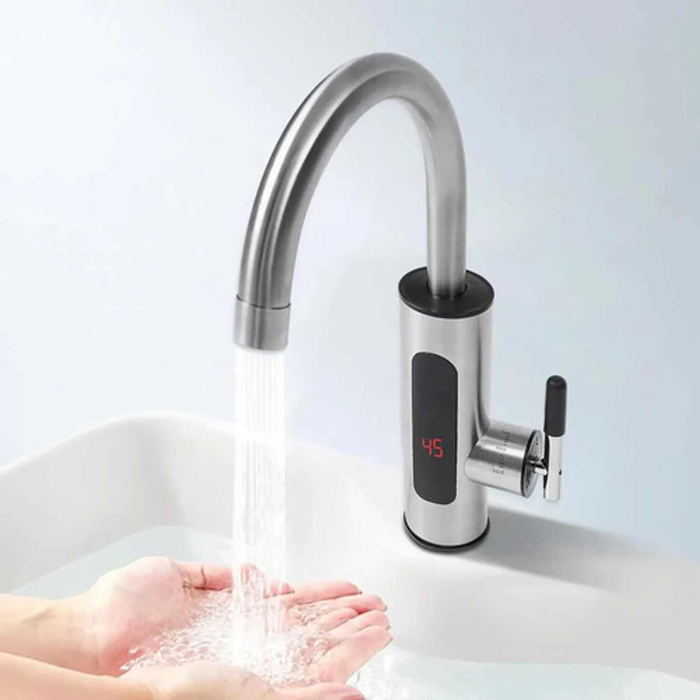 Llave Agua Caliente Eléctrico Lavaplatos Grifo Cocina Blanco Brillante 3