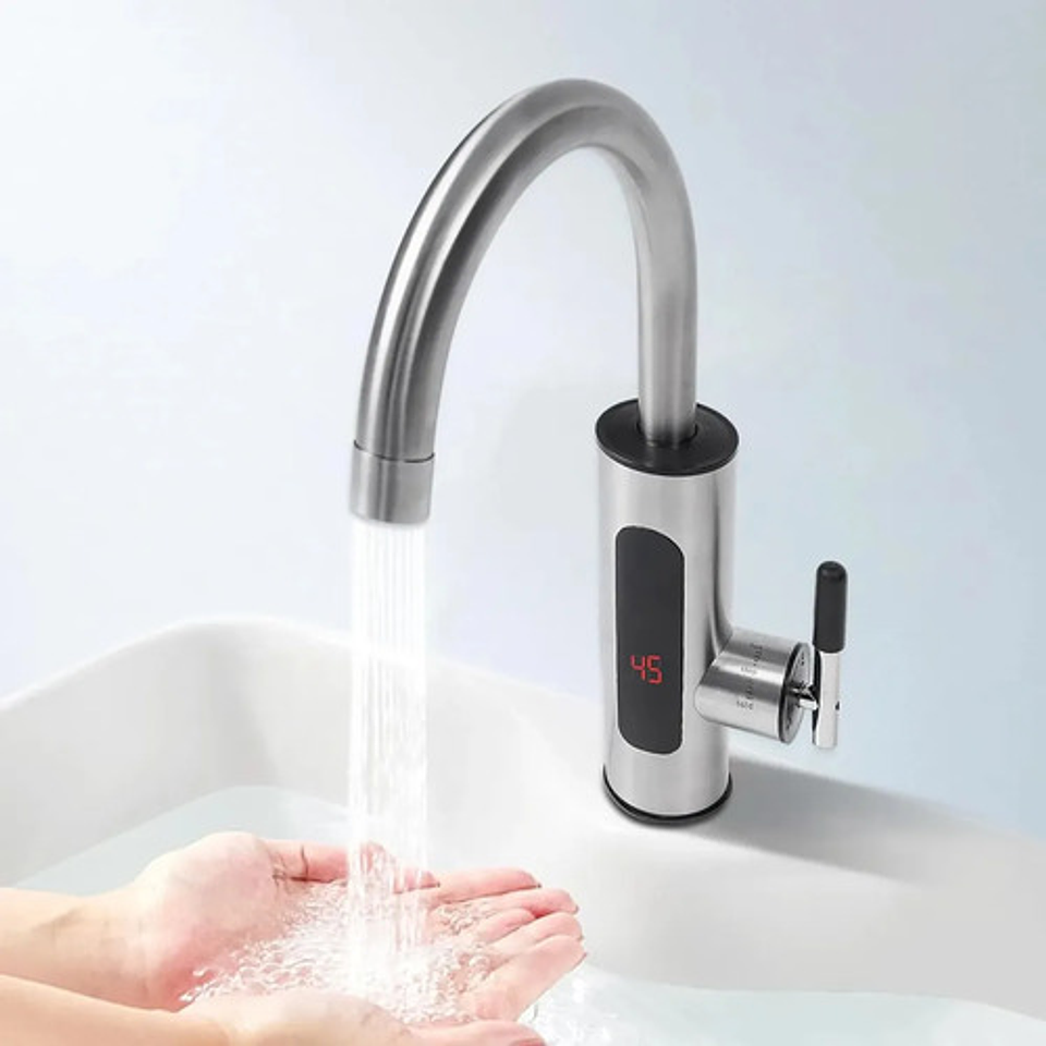 Llave Agua Caliente Eléctrico Lavaplatos Grifo Cocina Blanco Brillante 3