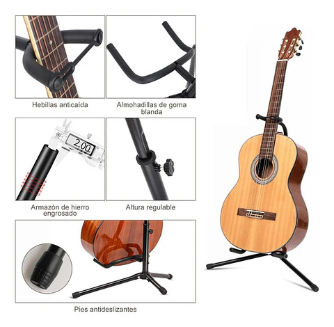 Soporte Atril Guitarra Y Bajo Plegable Negro