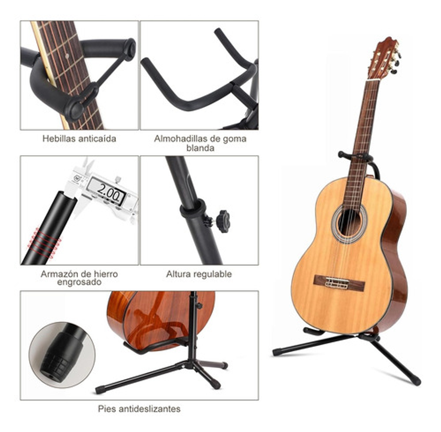 Soporte Atril Guitarra Y Bajo Plegable Negro 2