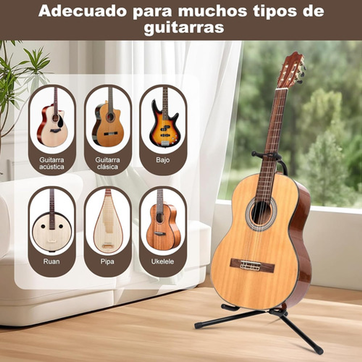 Soporte Atril Guitarra Y Bajo Plegable Negro 6