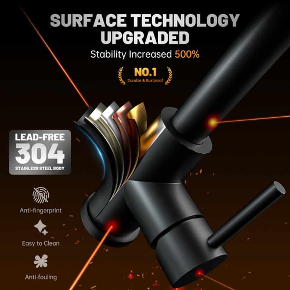 Llave Lavaplatos Negra Flexible - Acero Inoxidable Grifo 360 4