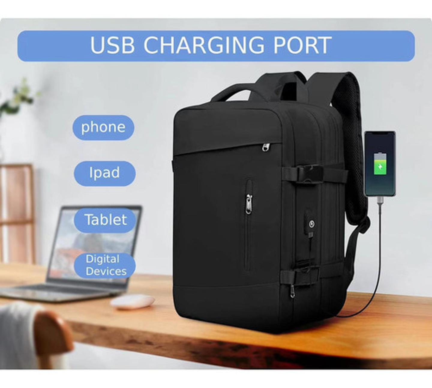 Mochila Viaje Impermeable Antirrobo Con Puerto Usb Notebook 2