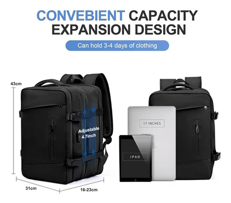 Mochila Viaje Impermeable Antirrobo Con Puerto Usb Notebook 3