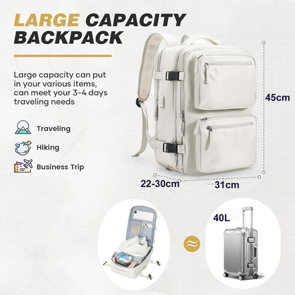 Mochila Viaje Impermeable Antirrobo Con Puerto Usb Notebook 22