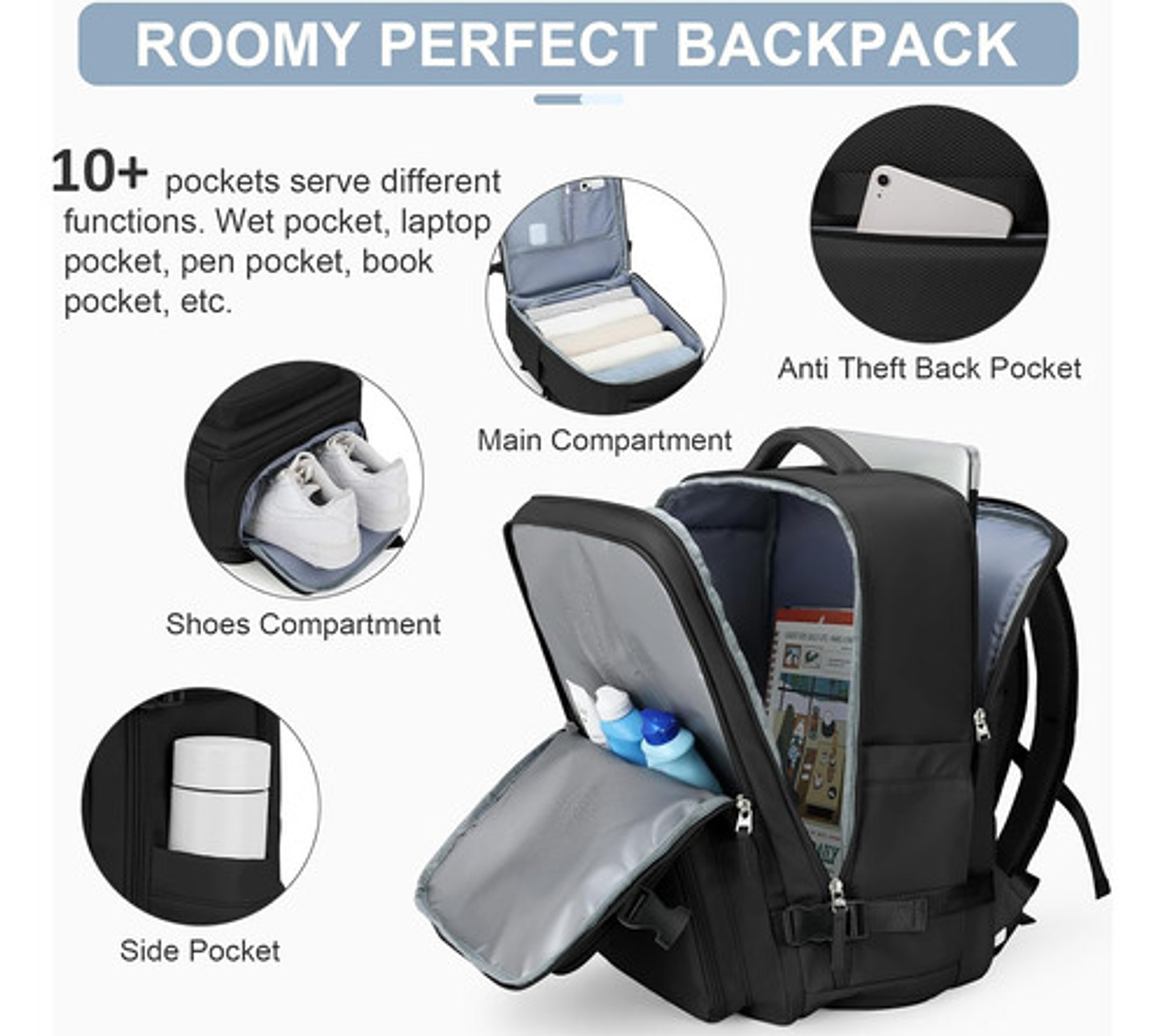 Mochila Viaje Impermeable Antirrobo Con Puerto Usb Notebook 36