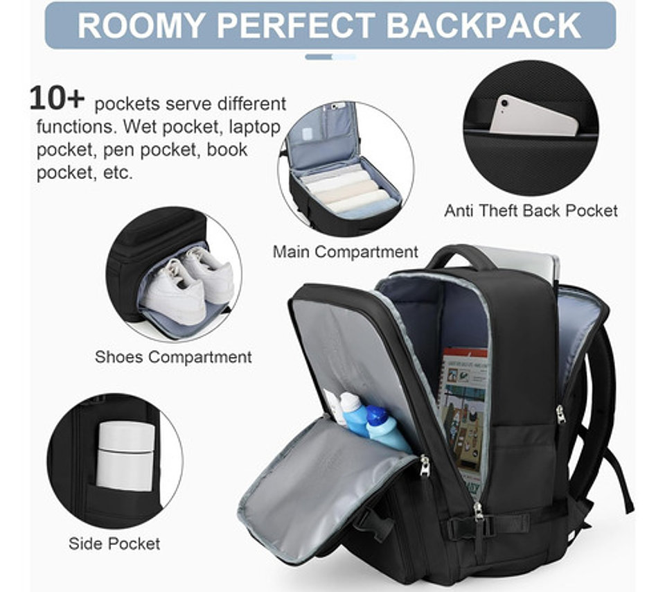 Mochila Viaje Impermeable Antirrobo Con Puerto Usb Notebook 36