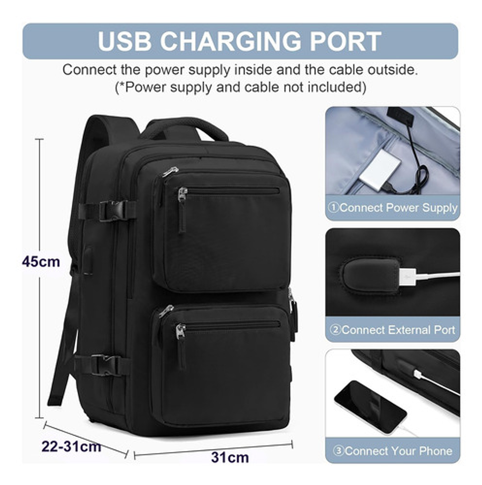 Mochila Viaje Impermeable Antirrobo Con Puerto Usb Notebook 37