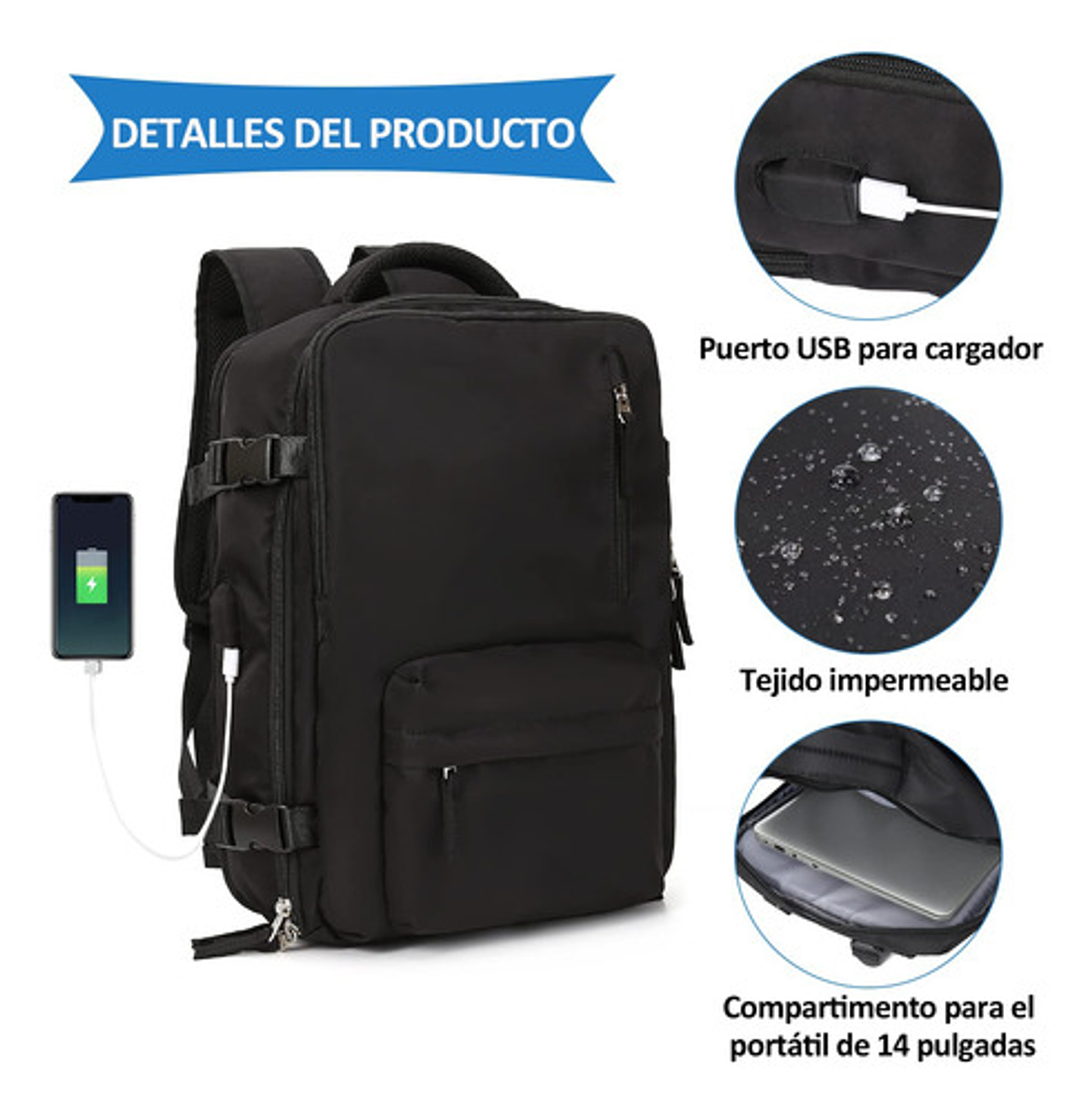 Mochila Viaje Impermeable Antirrobo Con Puerto Usb Notebook 73
