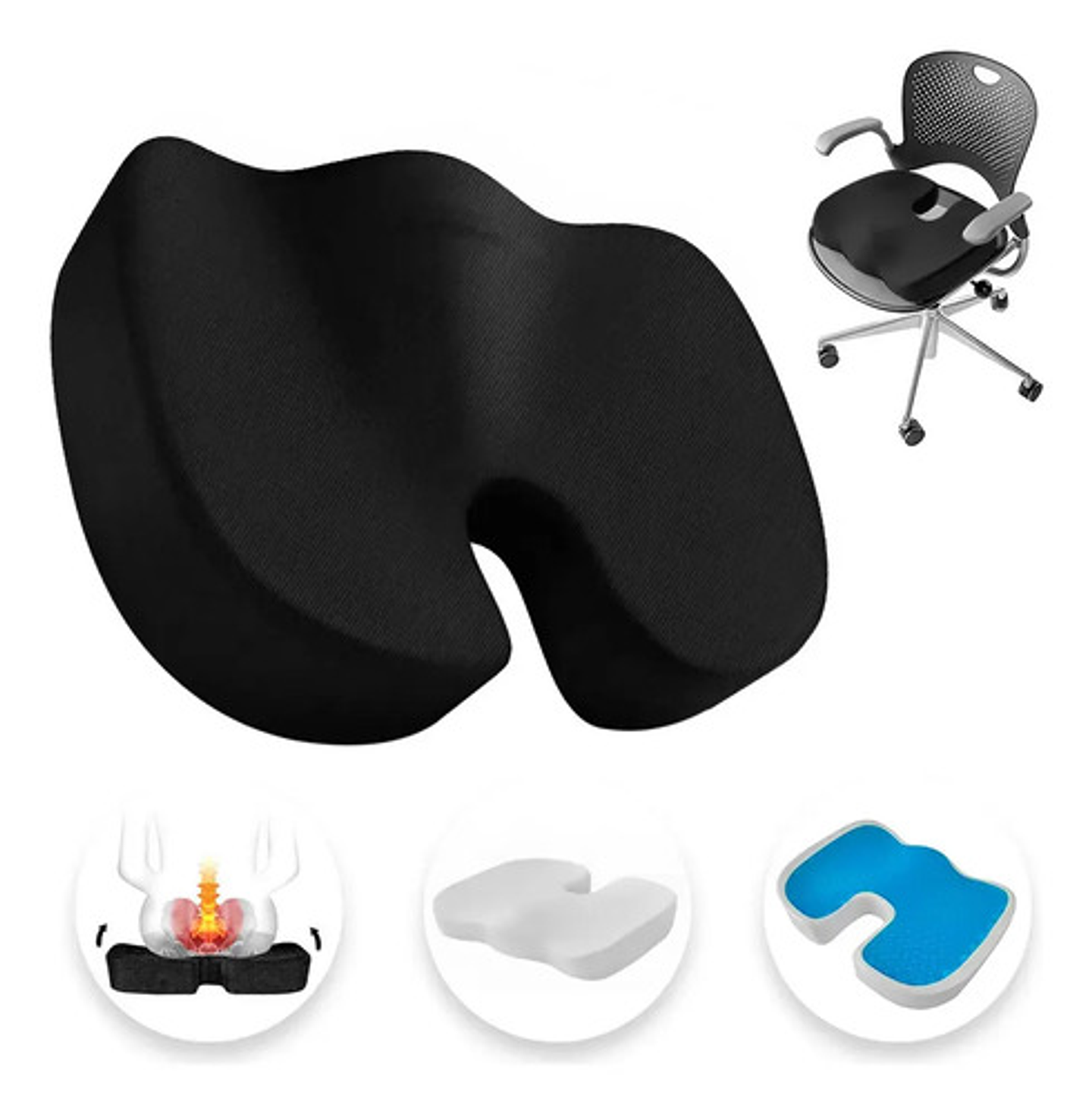 Cojín Ortopédico De Asiento Lumbar Antideslizante Oficina 1