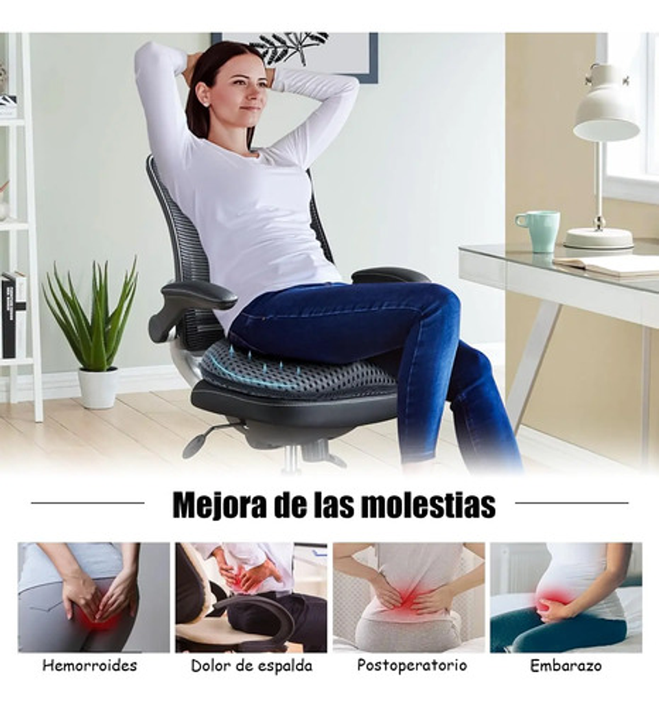 Cojín Ortopédico De Asiento Lumbar Antideslizante Oficina 9