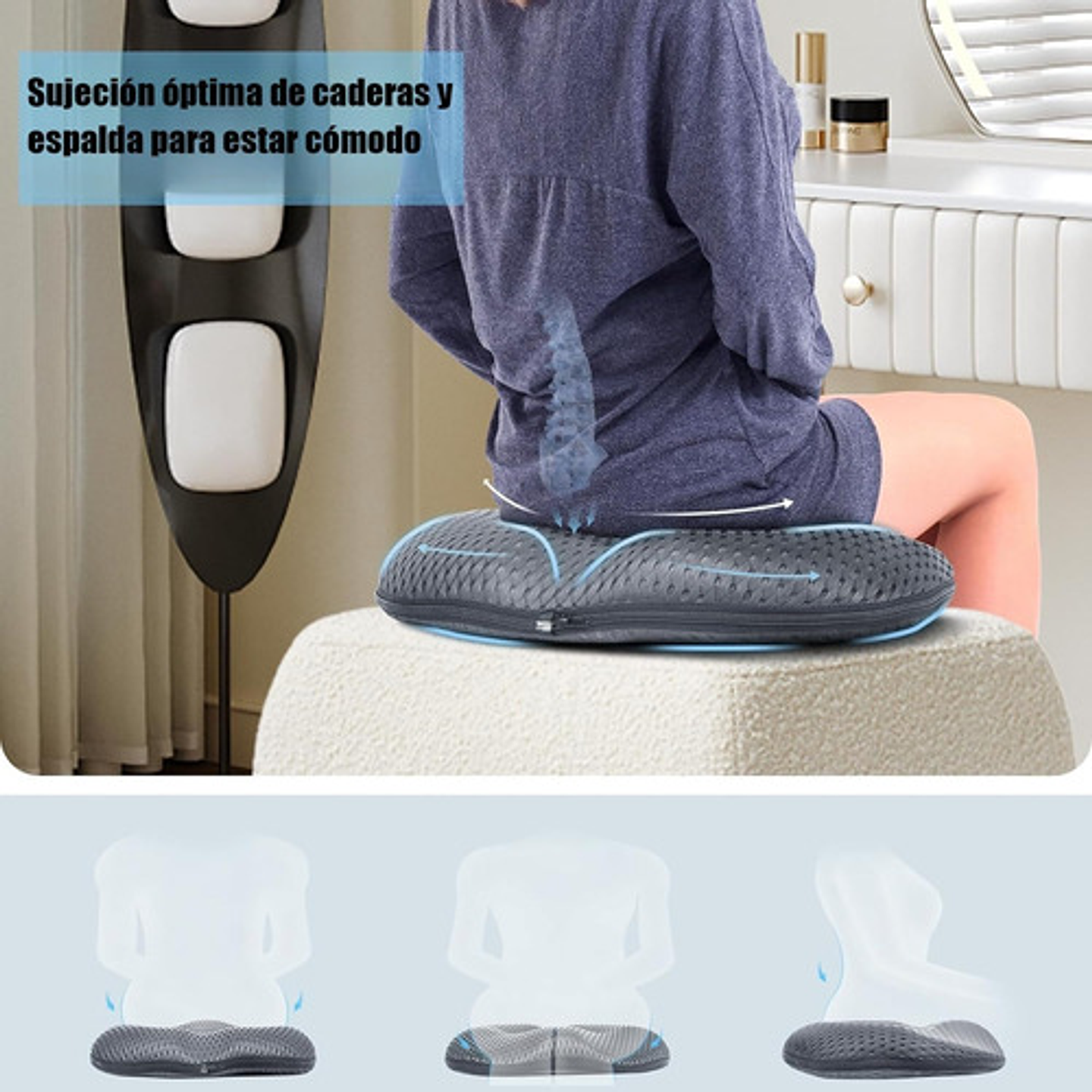 Cojín Ortopédico De Asiento Lumbar Antideslizante Oficina 12