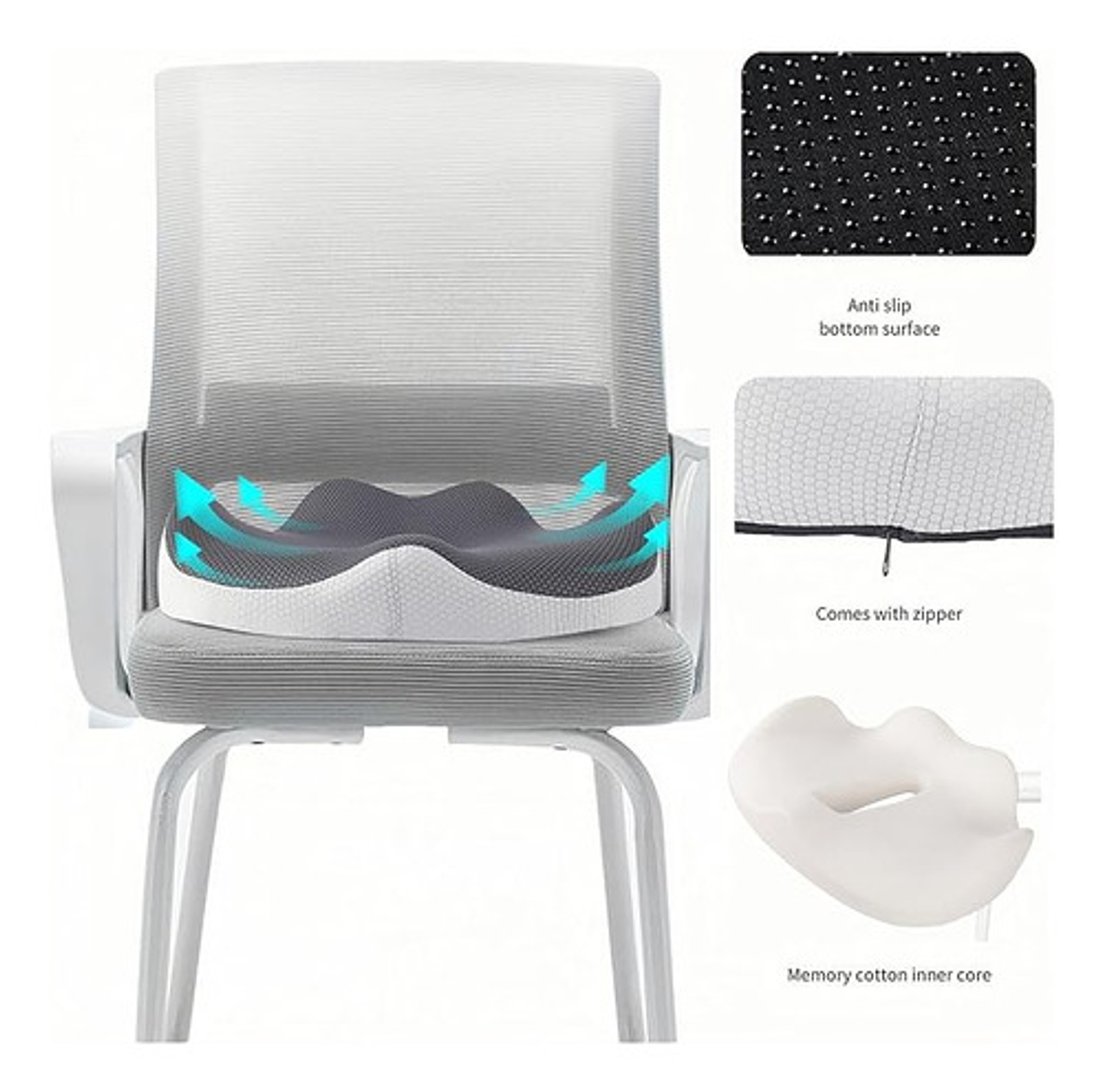 Cojín Ortopédico De Asiento Lumbar Antideslizante Oficina 23