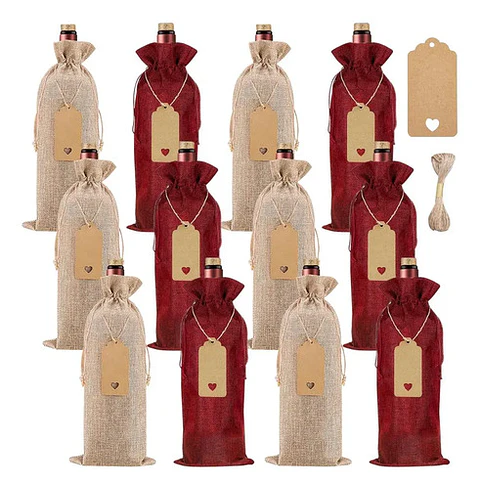 Bolsas De Navidad Para Botellas De Vino 12 Unidades 6 Rojo Y 6 Marrón 6 Rojo 6 Marrón