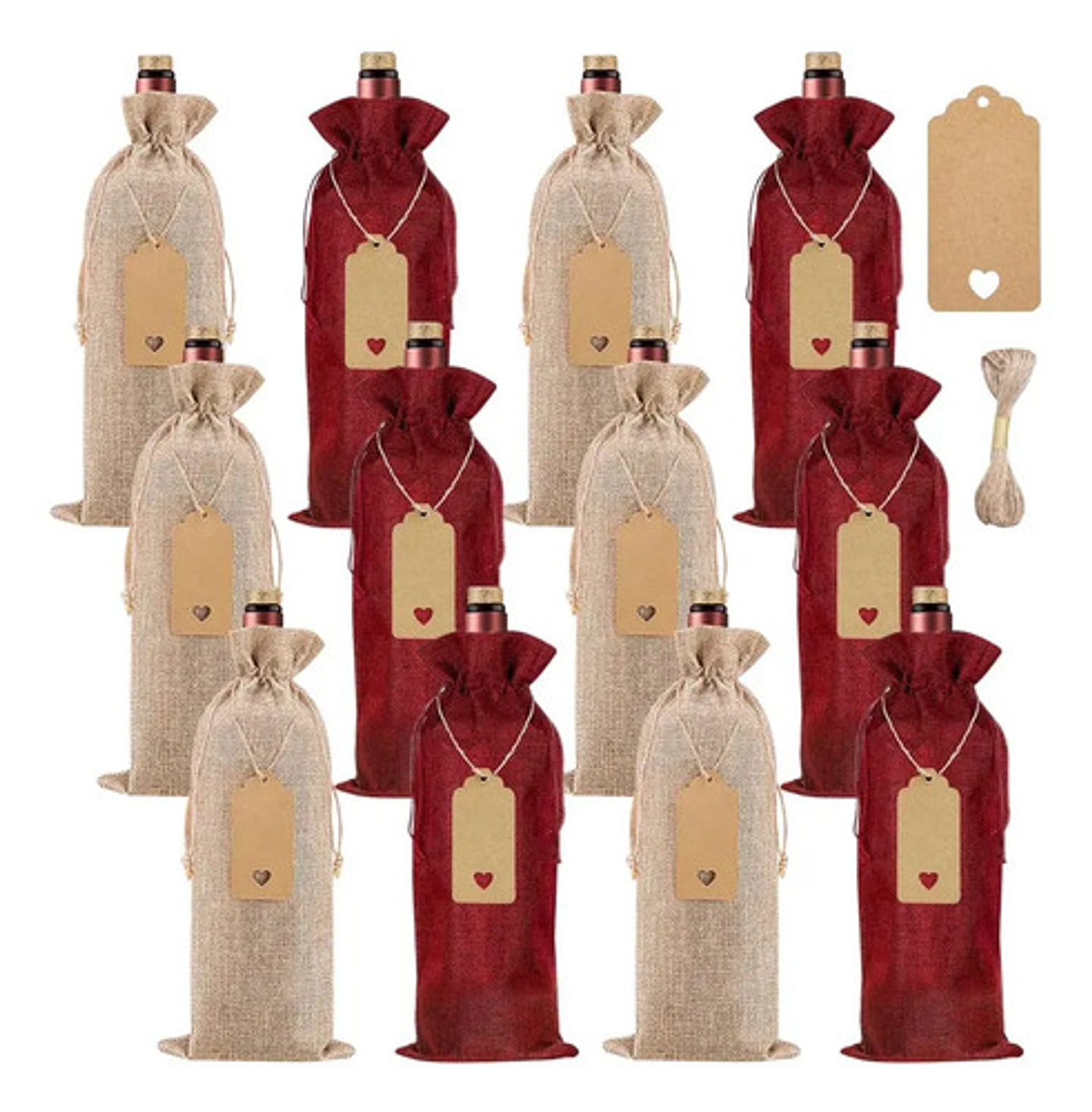 Bolsas De Navidad Para Botellas De Vino 12 Unidades 6 Rojo Y 6 Marrón 6 Rojo 6 Marrón 1