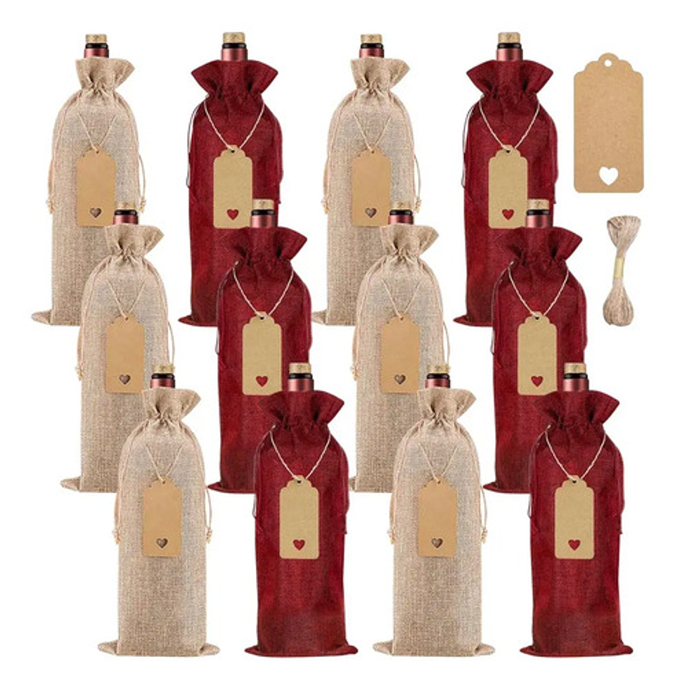 Bolsas De Navidad Para Botellas De Vino 12 Unidades 6 Rojo Y 6 Marrón 6 Rojo 6 Marrón 1