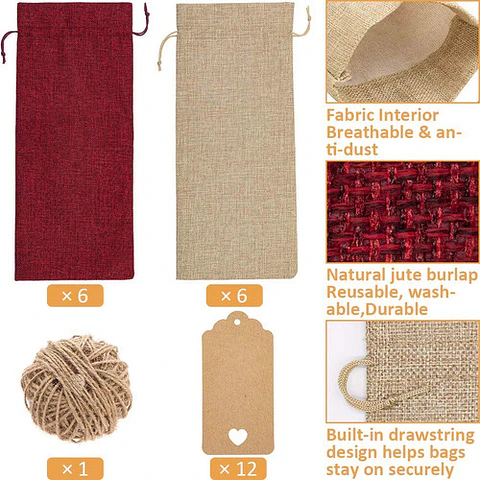 Bolsas De Navidad Para Botellas De Vino 12 Unidades 6 Rojo Y 6 Marrón 6 Rojo 6 Marrón