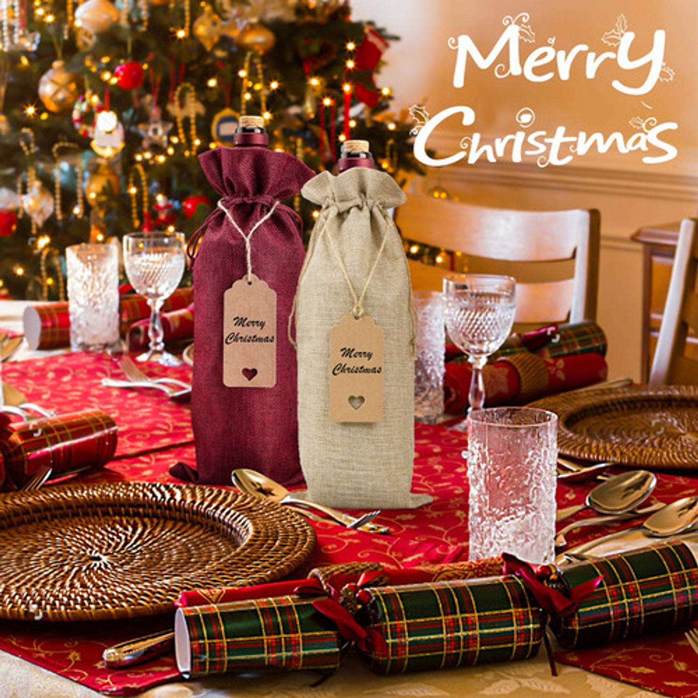 Bolsas De Navidad Para Botellas De Vino 12 Unidades 6 Rojo Y 6 Marrón 6 Rojo 6 Marrón 6