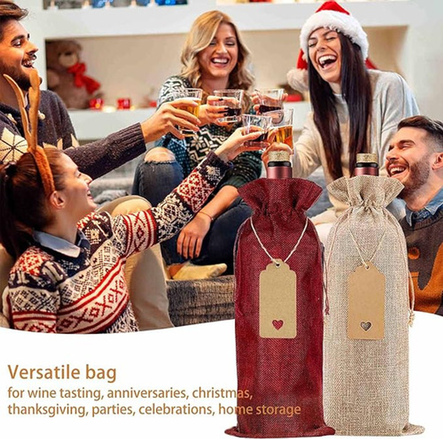 Bolsas De Navidad Para Botellas De Vino 12 Unidades 6 Rojo Y 6 Marrón 6 Rojo 6 Marrón 10