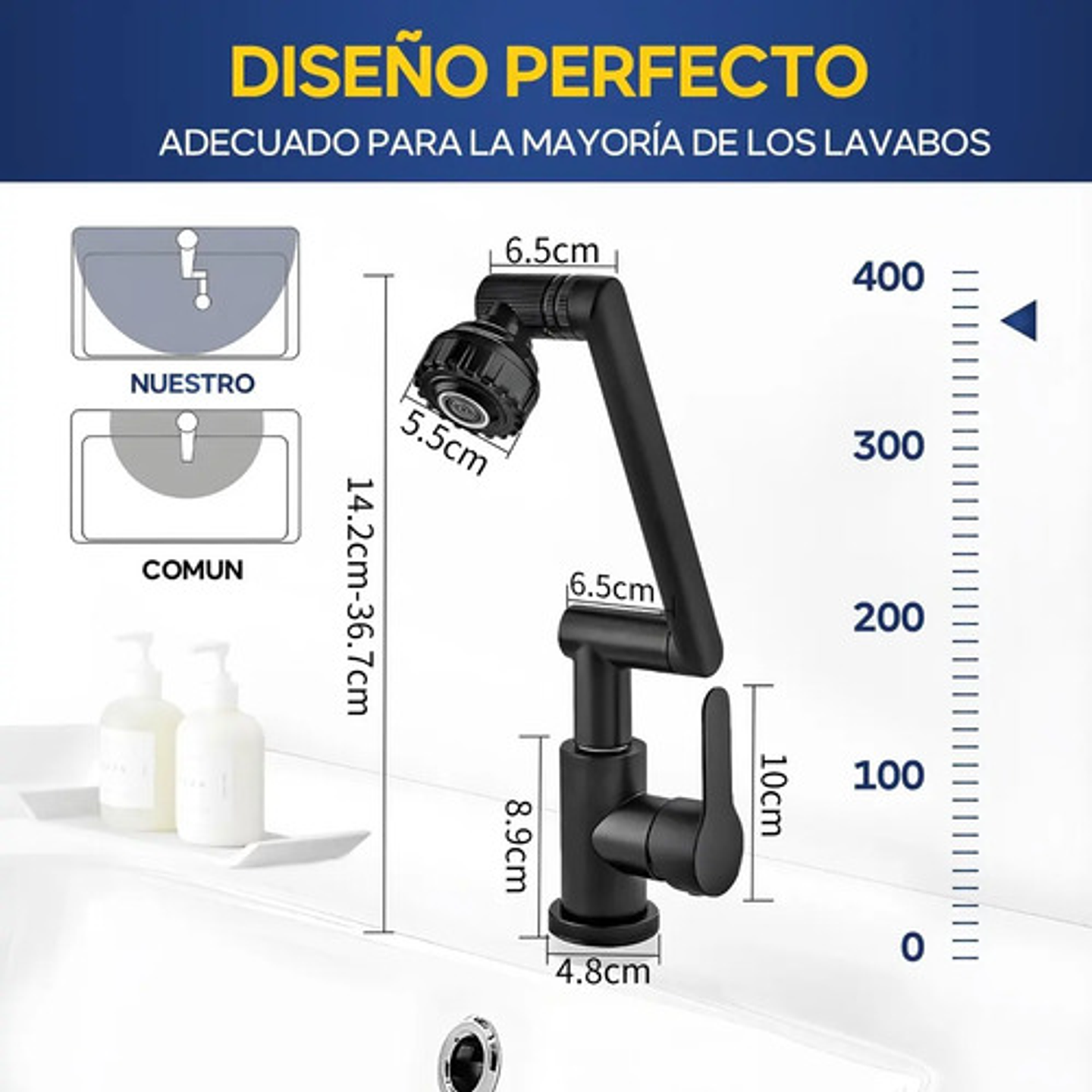 Llave Grifería Lavamanos Monomando Cuellos Giratorios 1080° 3