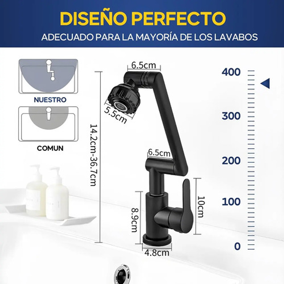 Llave Grifería Lavamanos Monomando Cuellos Giratorios 1080° 3