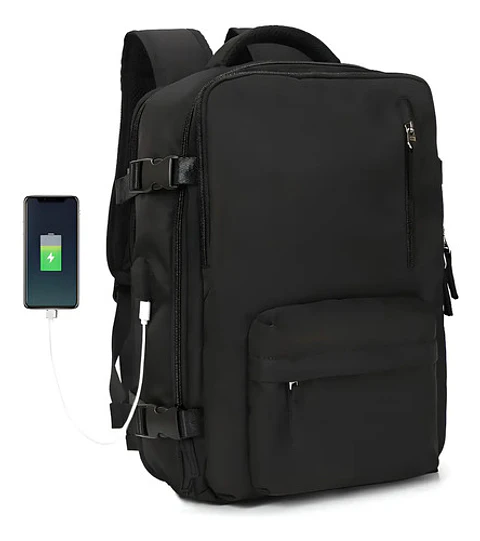 Mochila Viaje Genérica Large Travel Backpack Color Negro Diseño Liso 40l