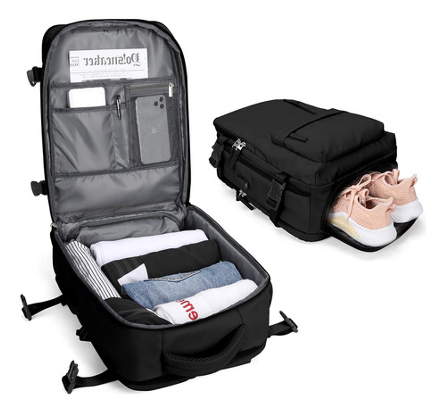 Mochila Viaje Genérica Large Travel Backpack Color Negro Diseño Liso 40l 6