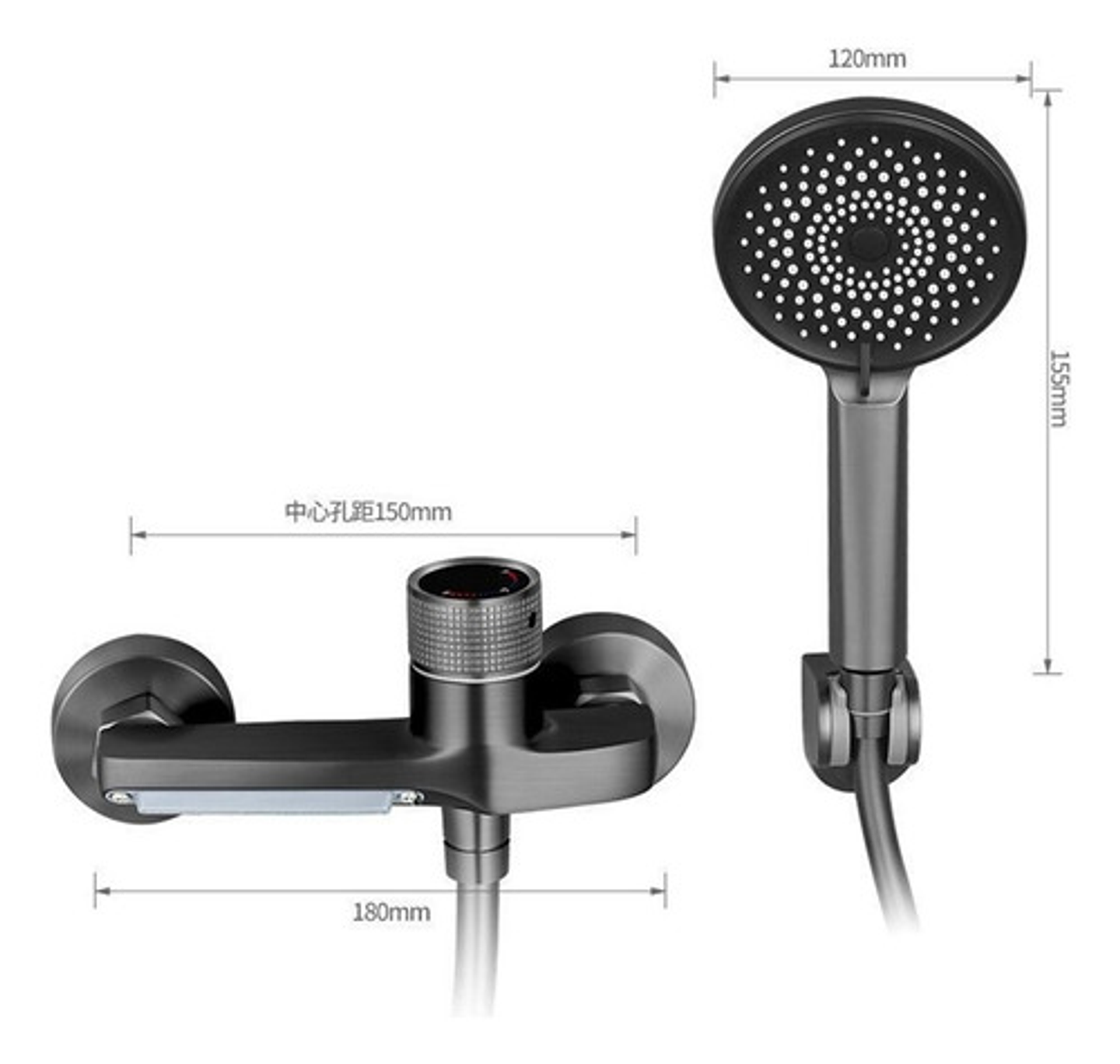 Llave Tina Ducha Monomando Gris Mate Flexible Regadera Ducha 3