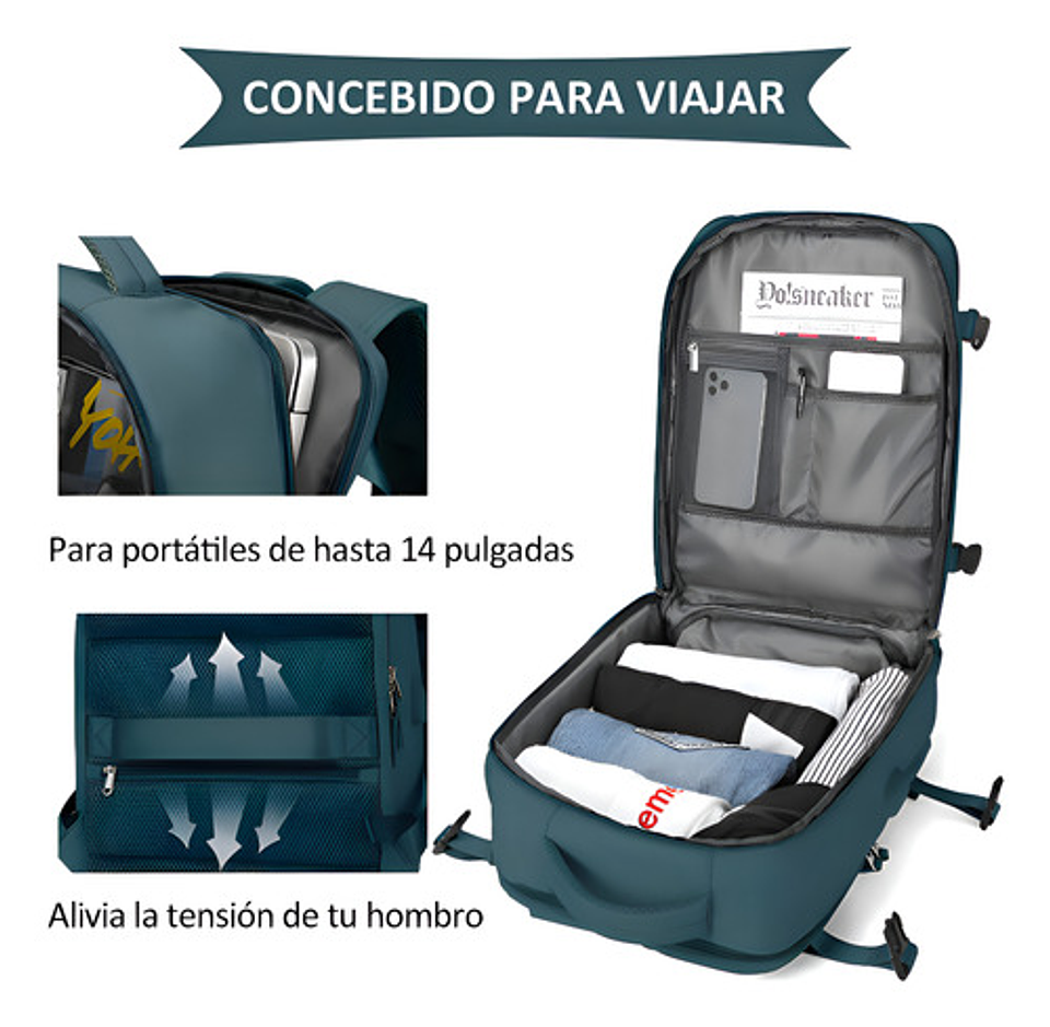 Mochila De Viaje De Gran Capacidad Con Hombros Usb Puerto Color Verde Oscuro Diseño De La Tela Liso 1